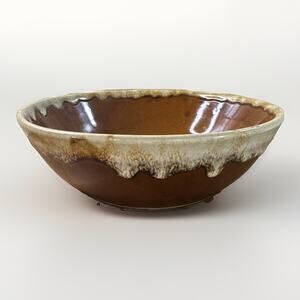 Vintage Monmouth Brown Drip Glaze Stoneware Serving Bowl Mid Century Rustic 8.5”